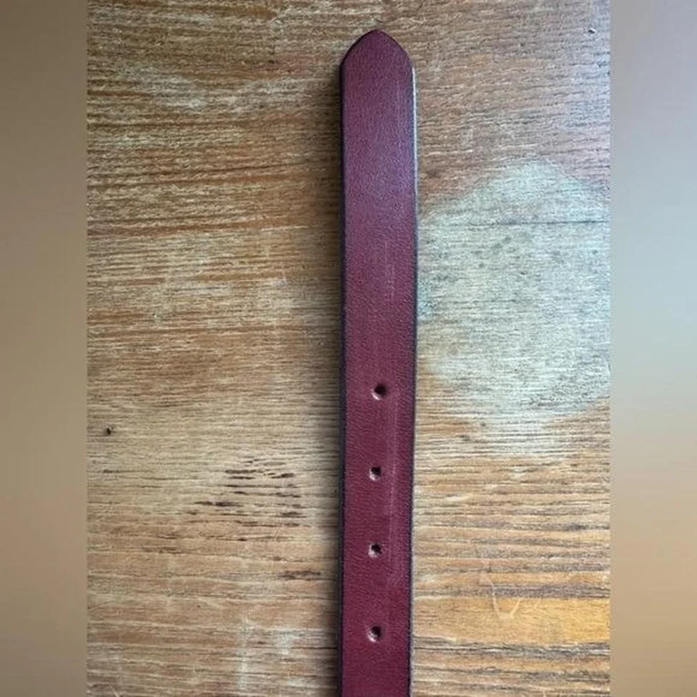 Vintage‎ Western Leather Belt Burgundy Brass antique style Buckle